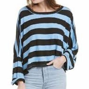 Free people black and blue stripe long sleeve shirt